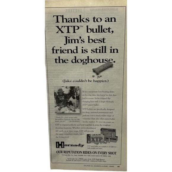 Hornady XTP Pistol Bullet Vintage Print Ad 1990s Hunting Dog Firearms - Picture 6 of 6